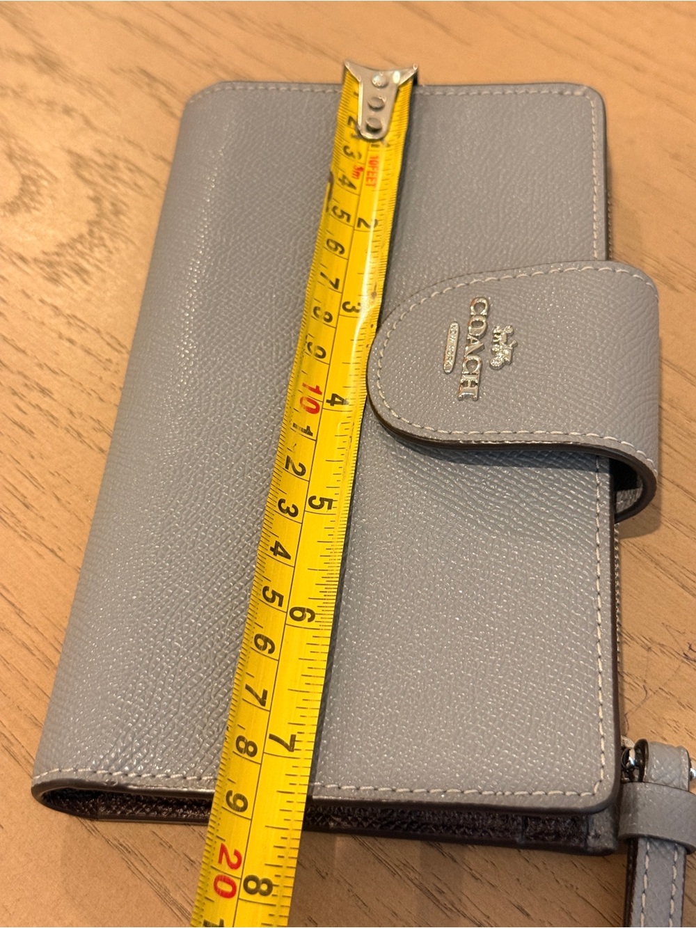 Coach Light Gray Saffiano Wristlet Wallet with Gold Logo - Picture 5 of 8